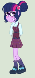Size: 776x1696 | Tagged: safe, artist:imtailsthefoxfan, sci-twi, twilight sparkle, equestria girls, g4, blushing, clothes, female, simple background, skirt, solo