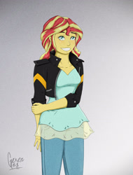 Size: 2320x3057 | Tagged: safe, artist:gexen-n8, sunset shimmer, equestria girls, g4, clothes, female, gradient background, high res, smiling, solo