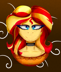 Size: 2160x2538 | Tagged: safe, artist:vaineart, sunset shimmer, equestria girls, g4, bust, choker, female, high res, smiling, solo