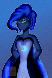 Size: 1854x2754 | Tagged: safe, artist:vaineart, princess luna, equestria girls, g4, clothes, dress, female, gradient background, solo