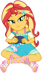 Size: 1024x1749 | Tagged: safe, artist:emeraldblast63, sunset shimmer, equestria girls, g4, game stream, my little pony equestria girls: better together, clothes, clothes swap, dress, feet, fluttershy boho dress, lace sandals, lidded eyes, role reversal, sandals, simple background, smug, solo, transparent background