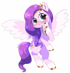 Size: 2516x2620 | Tagged: safe, artist:leo19969525, pipp petals, pegasus, pony, g5, adorapipp, blushing, cellphone, coat markings, colored hooves, cute, eye clipping through hair, eyebrows, eyebrows visible through hair, female, gold hooves, high res, hooves, mare, open mouth, phone, simple background, socks (coat markings), solo, spread wings, white background, wings