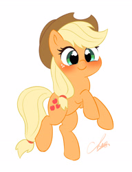 Size: 2800x3639 | Tagged: safe, artist:leo19969525, applejack, earth pony, pony, g4, applejack's hat, blushing, cowboy hat, cute, female, hat, high res, jackabetes, looking at you, mare, rearing, simple background, smiling, solo, white background