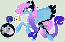 Size: 1024x670 | Tagged: safe, artist:stormcloud-yt, oc, alicorn, pegasus, pony, base used, braid, braided tail, concave belly, female, glasses, magical lesbian spawn, mare, offspring, parent:fluttershy, parent:princess luna, parents:lunashy, pegasus oc, screencap reference, simple background, slender, tail, thin