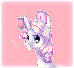 Size: 2797x2568 | Tagged: safe, artist:chukcha, oc, oc only, pony, unicorn, bust, female, heart, high res, looking at you, mare, passepartout, portrait, smiling, solo, sparkles