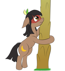 Size: 2408x2632 | Tagged: safe, artist:wapamario63, oc, oc only, oc:kuruminha, earth pony, pony, bipedal, brazil, brchan, face paint, feather, female, floppy ears, high res, hug, mare, native american, simple background, solo, transparent background, tree, tree hugging
