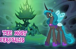 Size: 547x353 | Tagged: safe, gameloft, idw, screencap, queen chrysalis, changeling, g4, reflections, spoiler:comic, meme, mirror universe, reversalis, solo, wow! glimmer