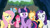 Size: 3410x1920 | Tagged: safe, screencap, applejack, fluttershy, pinkie pie, rainbow dash, rarity, twilight sparkle, alicorn, earth pony, pegasus, pony, unicorn, g4, my little pony: friendship is magic, season 9, the beginning of the end, female, flying, mane six, mare, open mouth, spread wings, twilight sparkle (alicorn), wings