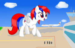 Size: 1610x1028 | Tagged: safe, artist:lywings, oc, pony, airport, boeing, boeing 777, china, china eastern airlines, ge90, giant pony, macro, parking lot, plane, ponified, solo, taxiway