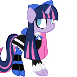 Size: 2000x2000 | Tagged: safe, artist:alandisc, angel, angel pony, pony, unicorn, anarchy stocking, bow, clothes, dress, eyelashes, female, full body, hair bow, high res, no pupils, not twilight sparkle, panty and stocking with garterbelt, ponified, simple background, smiling, socks, solo, stockings, striped socks, tail, thigh highs, transparent background, two toned mane, two toned tail