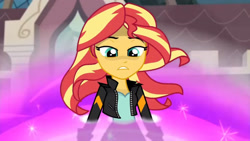 Size: 3410x1920 | Tagged: safe, screencap, sunset shimmer, equestria girls, g4, my little pony equestria girls: friendship games, canterlot high, clothes, female, high res, jacket, leather, leather jacket, solo