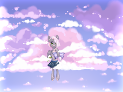Size: 4000x2989 | Tagged: safe, artist:chukcha, oc, oc only, pegasus, pony, clothes, cloud, female, mare, skirt, smiling, solo