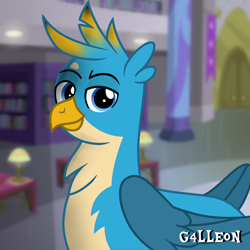 Size: 1700x1700 | Tagged: safe, artist:g4lleon, gallus, griffon, g4, library, looking at someone, looking at you, proud, smiling, smiling at you, smirk