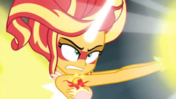 Size: 3410x1920 | Tagged: safe, screencap, sunset shimmer, equestria girls, g4, my little pony equestria girls: friendship games, bare shoulders, daydream shimmer, female, high res, sleeveless, solo, strapless