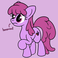 Size: 2000x2000 | Tagged: safe, artist:dafiltafish, berry punch, berryshine, earth pony, pony, g4, female, high res, hmm, mare, purple background, simple background, solo, text