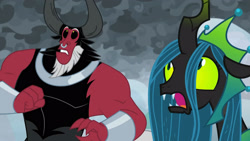 Size: 3410x1920 | Tagged: safe, screencap, lord tirek, queen chrysalis, centaur, changeling, taur, g4, season 9, the ending of the end, duo, female, male, open mouth, ultimate chrysalis
