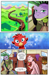 Size: 1280x1949 | Tagged: safe, artist:candyclumsy, spike, oc, dragon, griffon, comic:revolution of harmony, g4, chickub, griffon oc, older, older spike, train, wanted poster