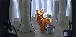 Size: 1920x950 | Tagged: safe, artist:scruffasus, oc, oc only, oc:firefall, pony, unicorn, bucket, forest, levitation, magic, sap, solo, telekinesis