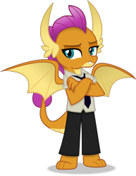 Size: 4306x5566 | Tagged: safe, artist:anime-equestria, smolder, dragon, g4, clothes, crossed arms, dragoness, female, horns, necktie, simple background, solo, suit, transparent background, vector, wings