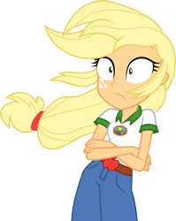 Size: 3000x3775 | Tagged: safe, artist:cloudy glow, applejack, equestria girls, g4, my little pony equestria girls: legend of everfree, .ai available, clothes, crossed arms, female, freckles, high res, shorts, shrunken pupils, simple background, solo, transparent background, vector, windswept hair