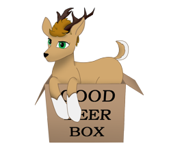 Size: 1120x980 | Tagged: safe, artist:puginpocket, oc, oc only, oc:laurits rutger, deer, box, deer in a box, deer oc, male, simple background, sitting, transparent background