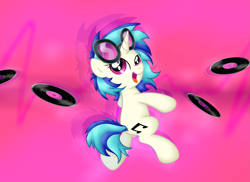 Size: 3611x2626 | Tagged: safe, artist:background basset, dj pon-3, vinyl scratch, pony, unicorn, g4, abstract background, butt, female, glasses, high res, mare, open mouth, plot, record, solo