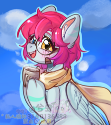 Size: 1000x1120 | Tagged: safe, artist:xi wen, oc, oc only, oc:奇仔, pegasus, pony, blushing, chocolate, clothes, food, glasses, hot chocolate, scarf, solo
