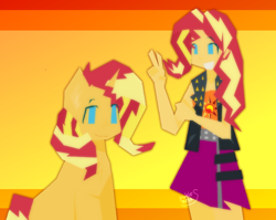 Size: 2084x1660 | Tagged: safe, artist:pinkiemenas, sunset shimmer, pony, unicorn, equestria girls, g4, chest fluff, ear fluff, looking at you, ms paint, peace sign