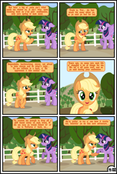 Size: 1600x2379 | Tagged: safe, artist:gutovi, applejack, twilight sparkle, alicorn, earth pony, pegasus, pony, unicorn, comic:why me!?, g4, alternate ending, blushing, comic, female, hat, lesbian, ship:twijack, shipping, show accurate, sweet apple acres, twilight sparkle (alicorn)