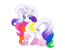 Size: 2524x2026 | Tagged: safe, artist:vernorexia, artist:whiteplumage233, rarity, rarity (g3), pony, unicorn, g3, g4, g5, base used, coat markings, curly hair, curly tail, digital art, eyeshadow, fusion, g5 concept leaks, gradient hooves, gradient mane, high res, jewelry, long mane, makeup, multicolored hair, multicolored mane, princess rarity, rainbow, rainbow hair, raised hoof, rarity (g5 concept leak), redesign, simple background, socks (coat markings), solo, spots, tail, tiara, transparent background, unshorn fetlocks