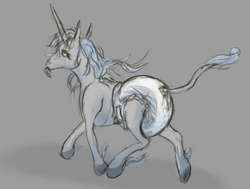 Size: 848x642 | Tagged: safe, artist:gemlyt, oc, oc only, pony, unicorn, diaper, diaper fetish, fetish, fetlock tuft, long tail, non-baby in diaper, pacifier, poofy diaper, solo, tail, the last unicorn