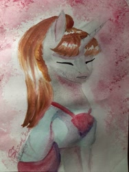 Size: 3024x4032 | Tagged: safe, artist:stormcloud-yt, oc, oc only, pony, unicorn, bust, eyes closed, female, horn, mare, solo, traditional art, unicorn oc