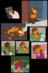 Size: 1800x2758 | Tagged: safe, artist:thebathwaterhero, oc, oc only, oc:venus spring, human, pony, unicorn, abuse, bondage, braces, brown hair, brown mane, brown tail, clothes, earth pony oc, everything went better than expected, female, female oc, horn, i can't believe it's not rape, kidnapped, mare, mare oc, oc abuse, ocbuse, orange coat, orange eyes, orange fur, orange pony, pony oc, skirt, small horn, tail, tape, tape bondage, unicorn oc, venus abuse