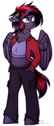 Size: 810x1880 | Tagged: safe, artist:purplegrim40, oc, oc only, oc:burning shadow, pegasus, anthro, unguligrade anthro, clothes, ear piercing, midriff, pegasus oc, piercing, simple background, solo, transparent background, wings