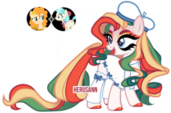Size: 1280x849 | Tagged: safe, artist:herusann, coco pommel, pear butter, oc, earth pony, pony, g4, base used, beret, clothes, earth pony oc, eyelashes, female, hat, hoof polish, magical lesbian spawn, makeup, mare, offspring, parent:coco pommel, parent:pear butter, parents:cocobutter, simple background, transparent background
