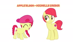 Size: 1735x1000 | Tagged: safe, artist:girlduog, apple bloom, earth pony, pony, g4, alternate hairstyle, female, filly, foal, hat, mare, simple background, solo, white background