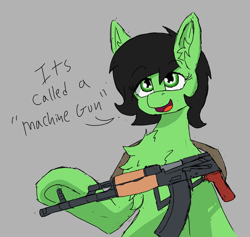 Size: 2668x2528 | Tagged: safe, artist:reddthebat, oc, oc only, oc:filly anon, earth pony, pony, ak-47, assault rifle, female, filly, foal, gun, high res, machine gun, rifle, simple background, solo, weapon