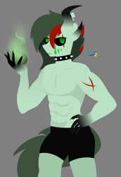 Size: 2926x4255 | Tagged: safe, artist:samsailz, oc, oc:cy, demon, demon pony, anthro, abs, biceps, claws, fire, male, muscles, muscular male, muscular stallion, pecs, scar, sexy, wight, wight pony