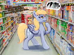Size: 1000x746 | Tagged: safe, artist:phutashi, derpy hooves, fluttershy, pegasus, pony, g4, :<, algorithm, duo, female, frown, grocery store, irl, mare, meme, photo, ponies in real life, shopping, solo focus, sorting algorithm, thinking, thought bubble