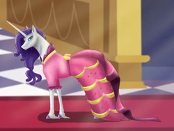 Size: 1024x768 | Tagged: safe, artist:tenebristempestas, rarity, pony, unicorn, g4, the best night ever, carpet, clothes, dress, female, gala dress, grand galloping gala, hoers, mare, red carpet, solo, tiled floor, unshorn fetlocks