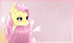 Size: 5000x3000 | Tagged: safe, artist:amdame, fluttershy, pegasus, pony, g4, blushing, bust, female, high res, mare, pink background, portrait, signature, simple background, smiling, solo