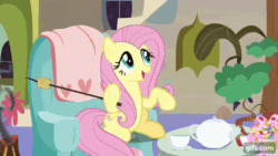Size: 640x360 | Tagged: safe, screencap, discord, fluttershy, draconequus, pegasus, pony, discordant harmony, g4, season 7, animated, candy, discord's house, duo, female, flower, food, gif, gifs.com, male, mare, marshmallow, open mouth, open smile, rotating, smiling, tree, upside down, volcano