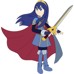 Size: 1280x1280 | Tagged: safe, artist:celesticblaster, human, equestria girls, g4, barely eqg related, blue dress, cape, clothes, crossover, crown, dress, equestria girls-ified, fingerless gloves, fire emblem, fire emblem awakening, gloves, jewelry, looking away, lucina, regalia, shoes, simple background, super smash bros., sword, transparent background, weapon