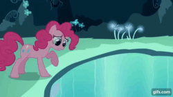 Size: 640x360 | Tagged: safe, screencap, pinkie pie, earth pony, pony, g4, season 3, too many pinkie pies, animated, clone, eyes closed, female, gif, gifs.com, mare, mirror pool, open mouth, open smile, pinkie clone, self paradox, self ponidox, smiling