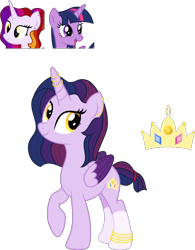 Size: 1412x1806 | Tagged: safe, artist:littlejurnalina, twilight sparkle, oc, oc:sweet little lemon, alicorn, pony, g4, alicorn oc, colored wings, female, folded wings, full body, hooves, horn, horn ring, mare, raised hoof, ring, show accurate, simple background, smiling, standing, transparent background, twilight sparkle (alicorn), wings