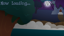 Size: 4096x2304 | Tagged: safe, artist:candy meow, legends of equestria, castle, castle of the royal pony sisters, everfree forest, evershade castle, evershade forest, forest, loading screen, mist, moon, night, tree