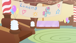 Size: 4096x2304 | Tagged: safe, artist:candy meow, oc, oc:candy floss, legends of equestria, balloon, candy, carpet, festive, food, loading screen, staircase, sugarcane corner, sugarcube corner, sweets