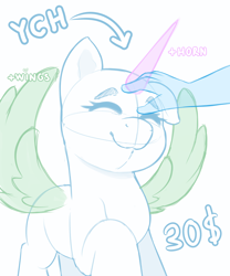 Size: 2000x2400 | Tagged: safe, artist:rivin177, oc, alicorn, earth pony, pegasus, pony, unicorn, commission, eyes closed, high res, hooves up, horn, sketch, smiling, template, wings, ych example, ych sketch, your character here