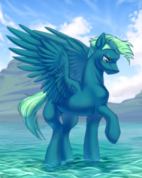 Size: 1280x1600 | Tagged: safe, artist:tigra0118, sky stinger, pegasus, pony, g4, digital art, male, ocean, raised hoof, solo, stallion, standing, water