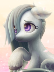 Size: 1800x2400 | Tagged: safe, artist:symbianl, marble pie, earth pony, pony, g4, cute, daaaaaaaaaaaw, eyelashes, female, fluffy, frown, hair over one eye, high res, looking up, marblebetes, mare, raised hoof, sitting, solo, symbianl is trying to murder us, uneasy